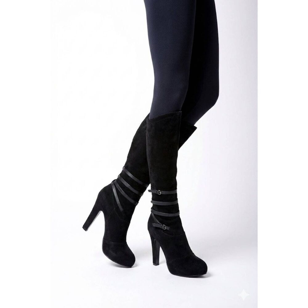BRUNO MAGLI Black Suede Buckled Over The Knee Boot Size 40 (US Size 10)